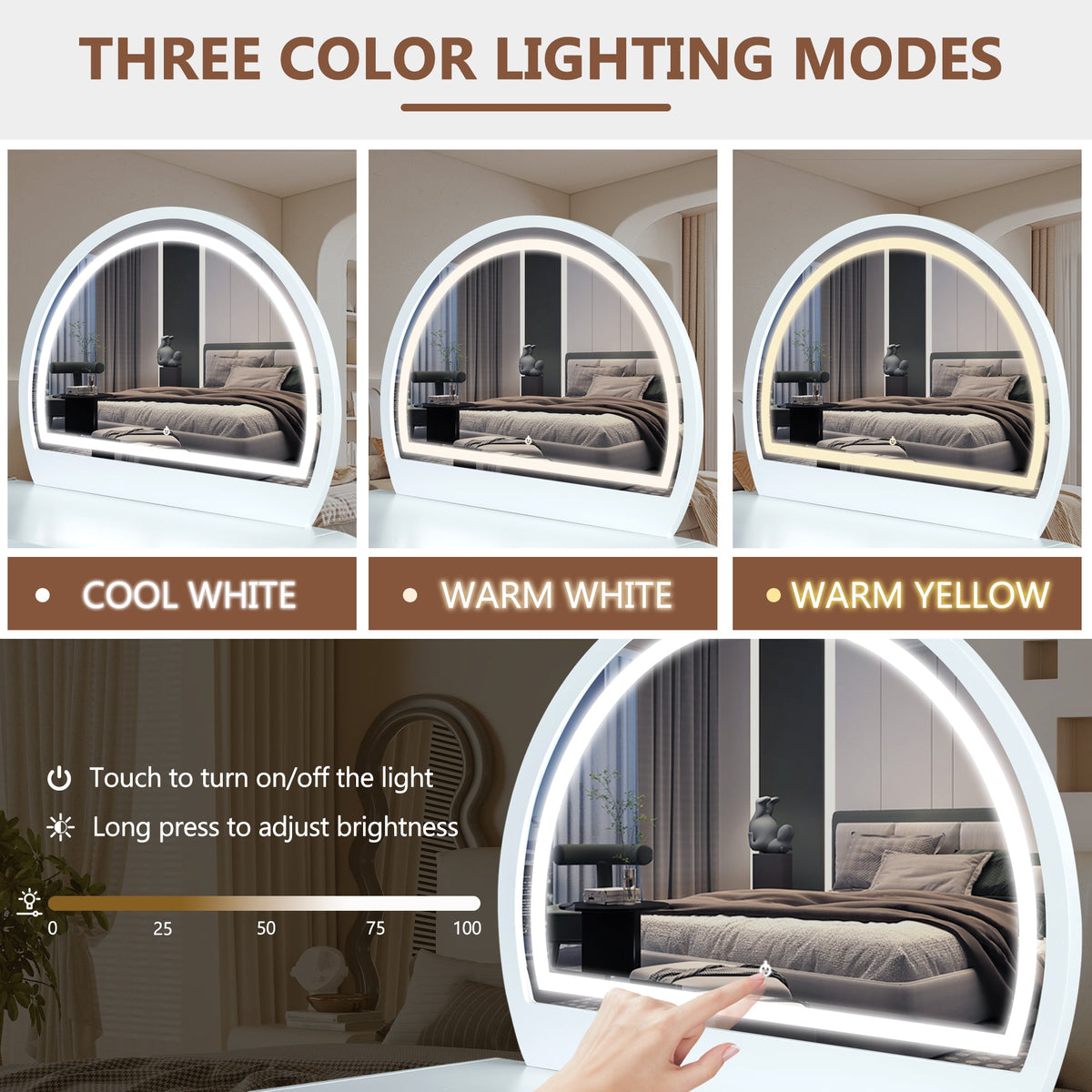 39" Makeup Vanity Table with Mirror Touch Screen Lighted Mirror