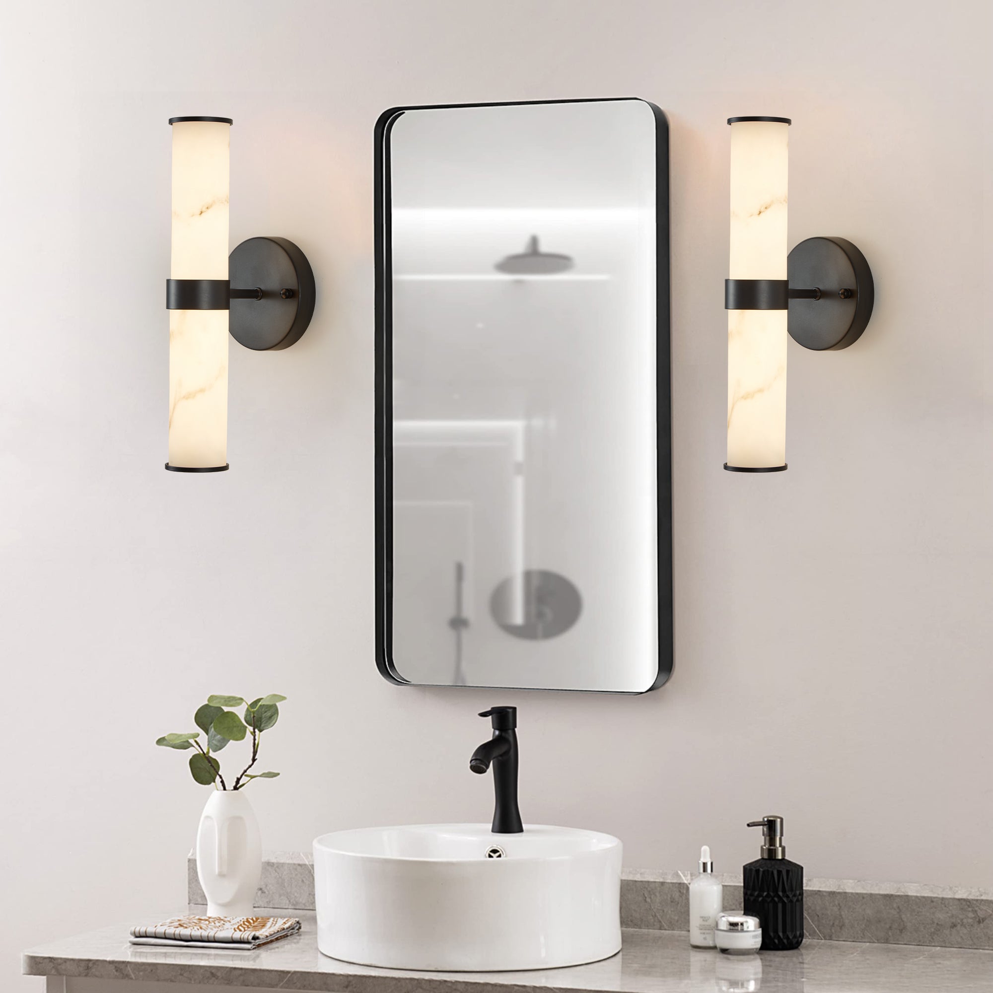 Resin Imitation Marble Texture Wall Light with Black Iron Frame