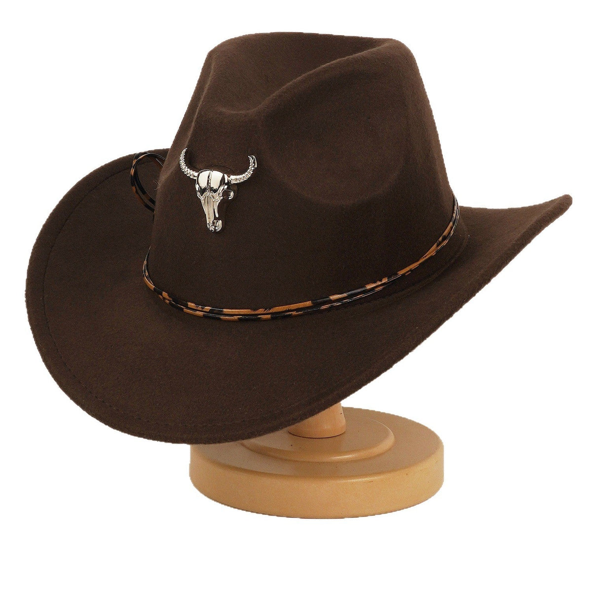 Western Cowboy Hat For Men And Women Metal Bull-Head Wool Cavalry Cap Top Hat