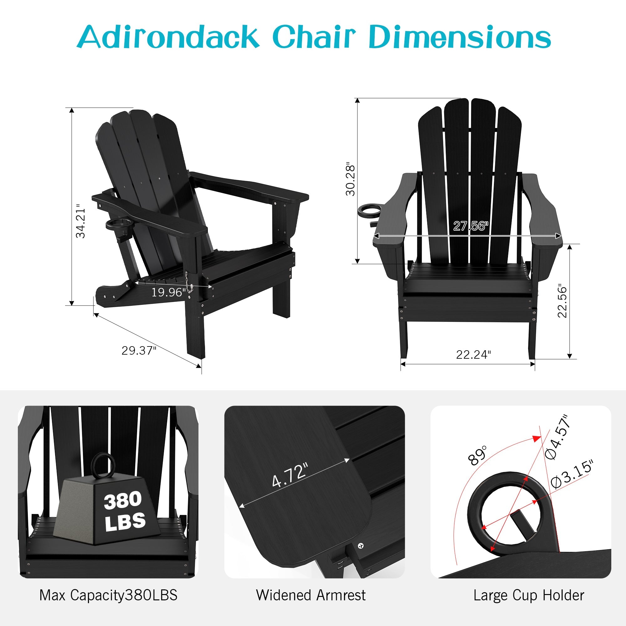 Adirondack Chairs Set of 2 in Black