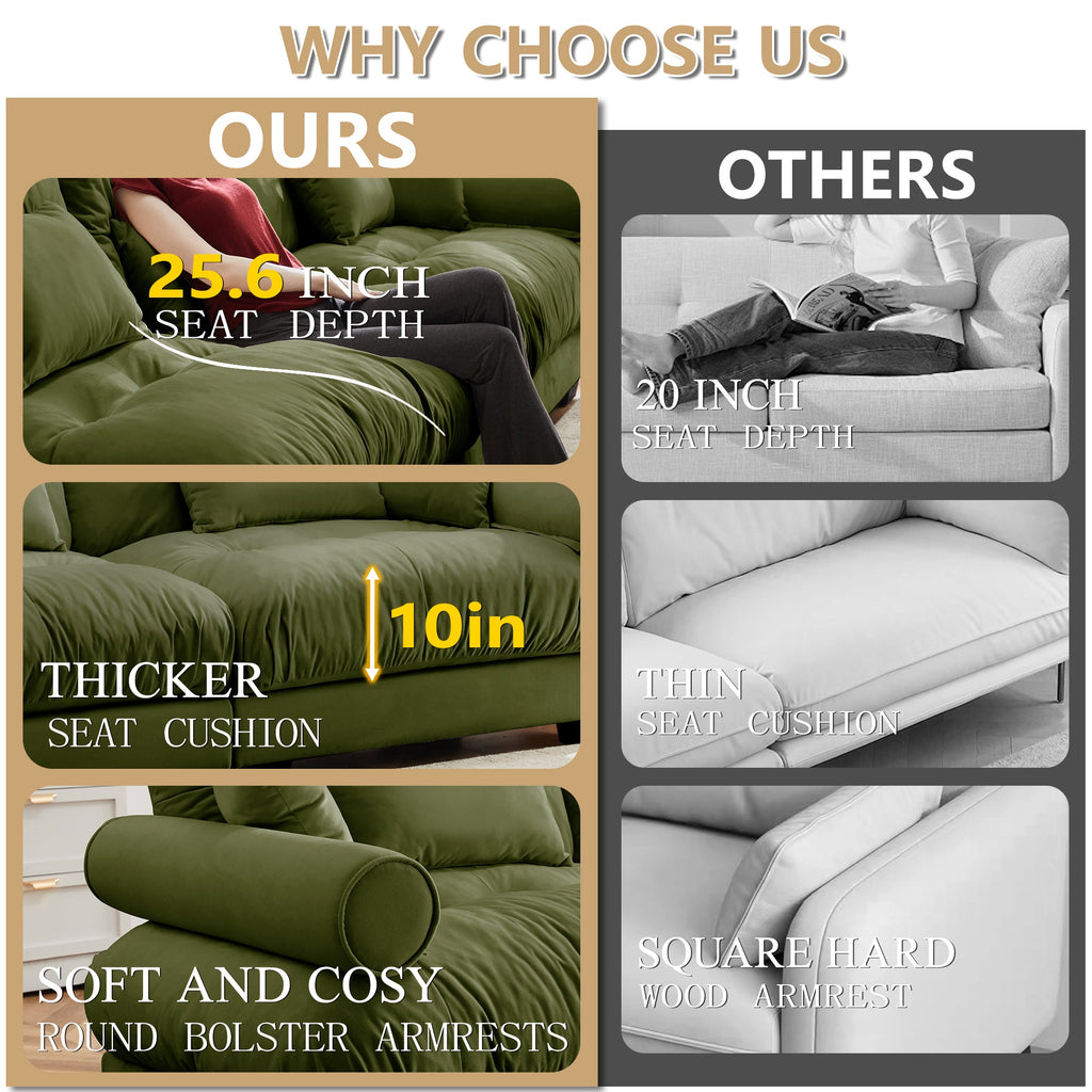 Extra Large 3 Seat Modern Velvet Sofa