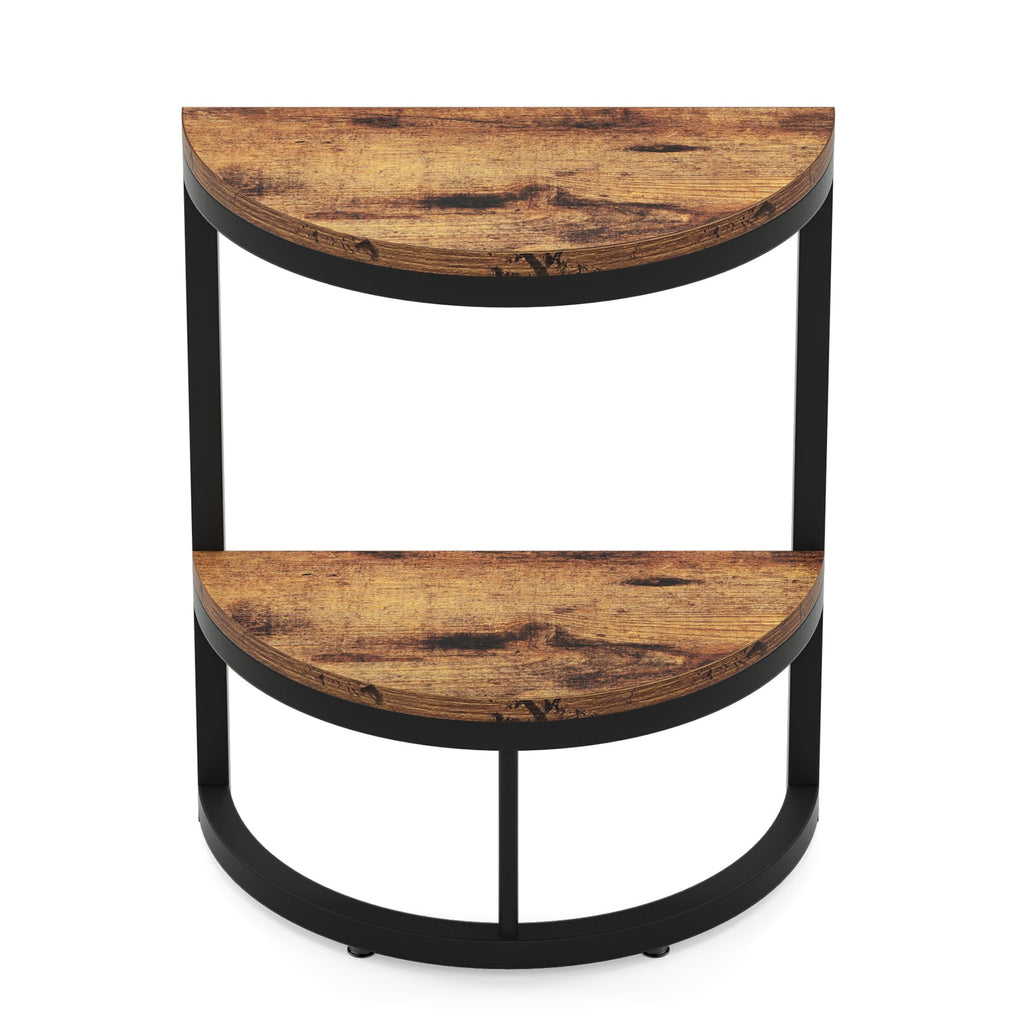 Slim Half Moon 2-Tier Semi-Circle End Table, 19.69" Rustic