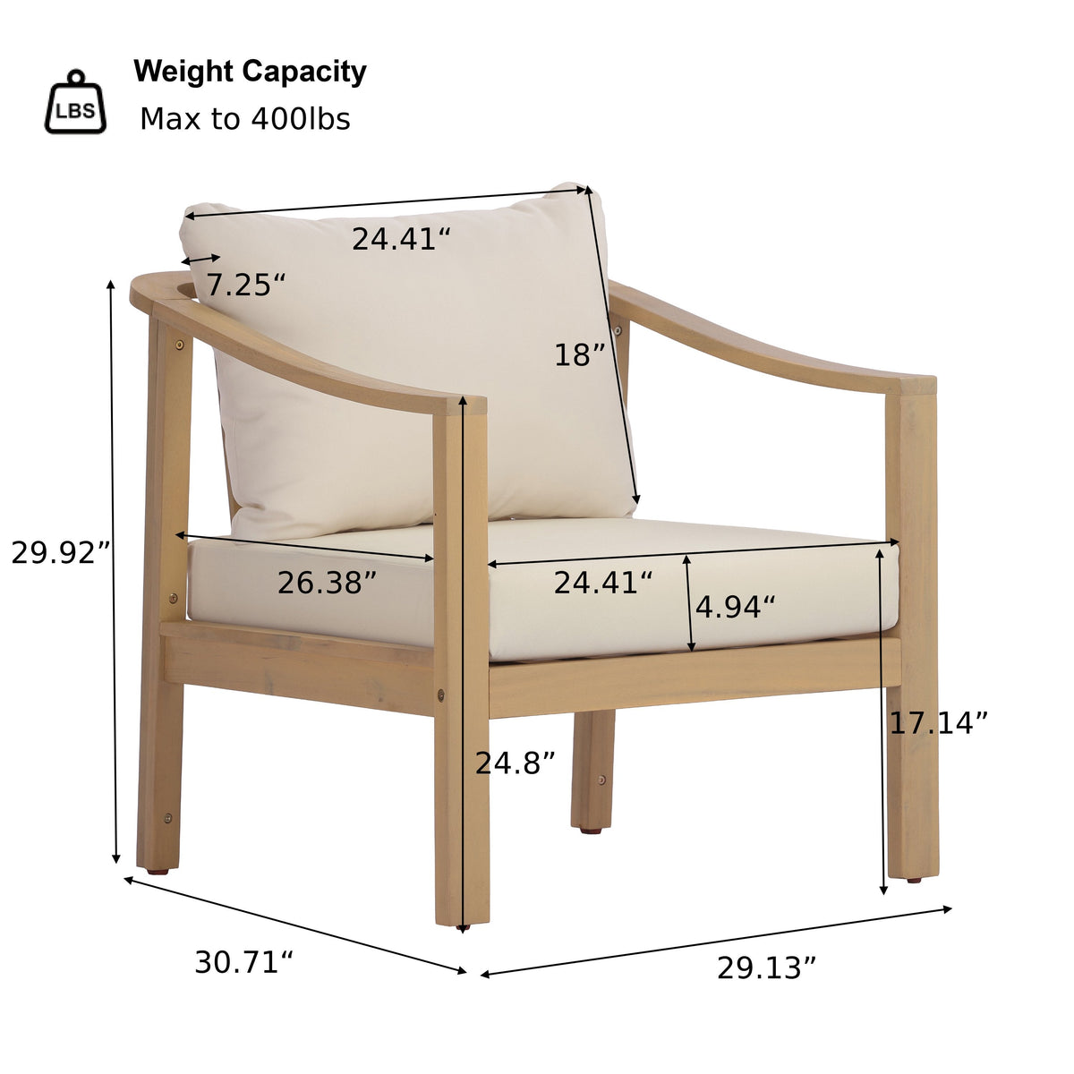Acacia Wood Patio Furniture Club Chair Set (2)