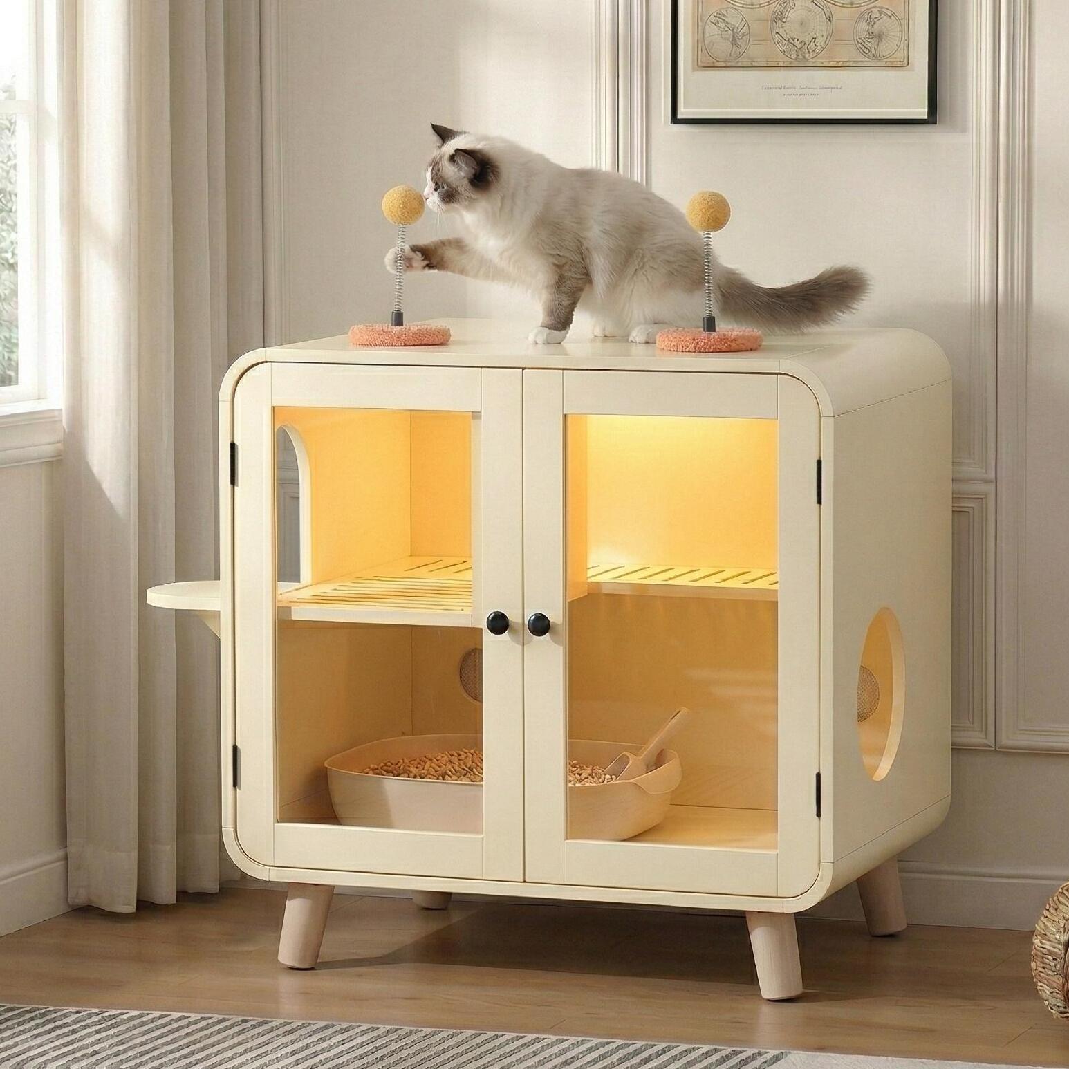 Cat Hidden Litter Box Enclosure with RGB LED Light