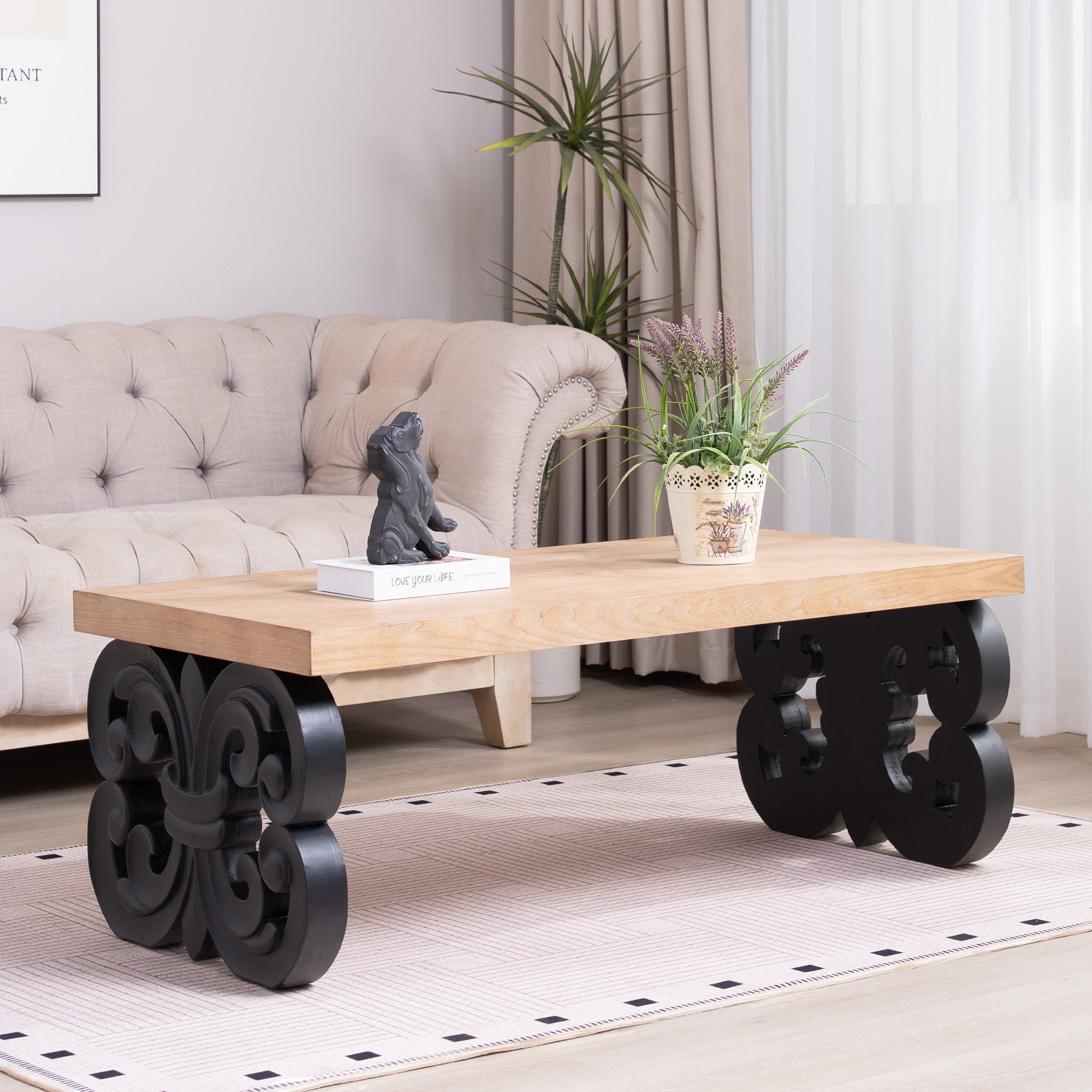 Black Scroll Base Coffee Table