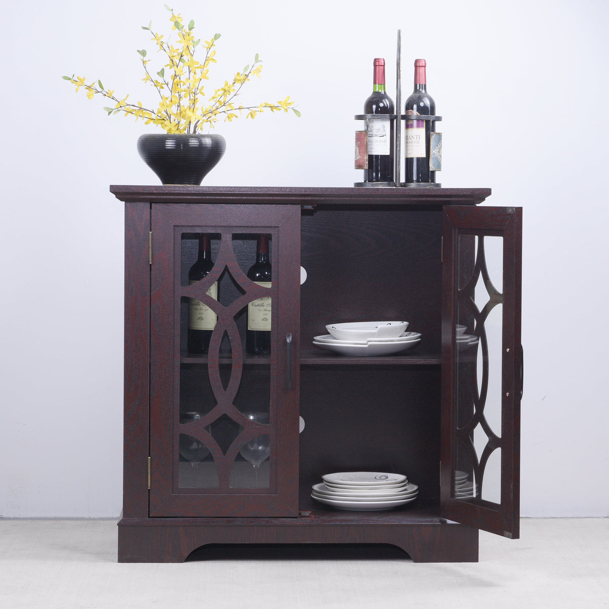 Spacious Size Sideboard with 2 Clear Tempered Glass Doors