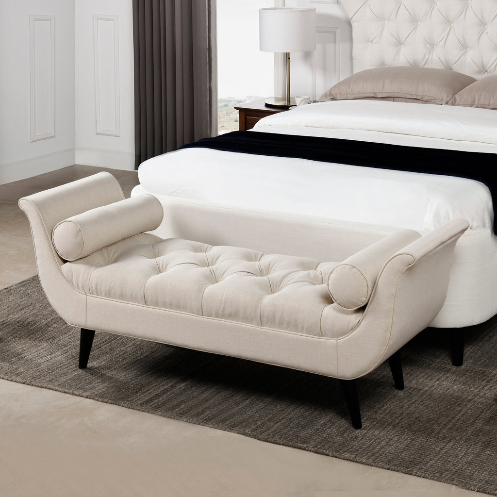 Alma Tufted Flared Arm Entryway Bench in Sky Neutral