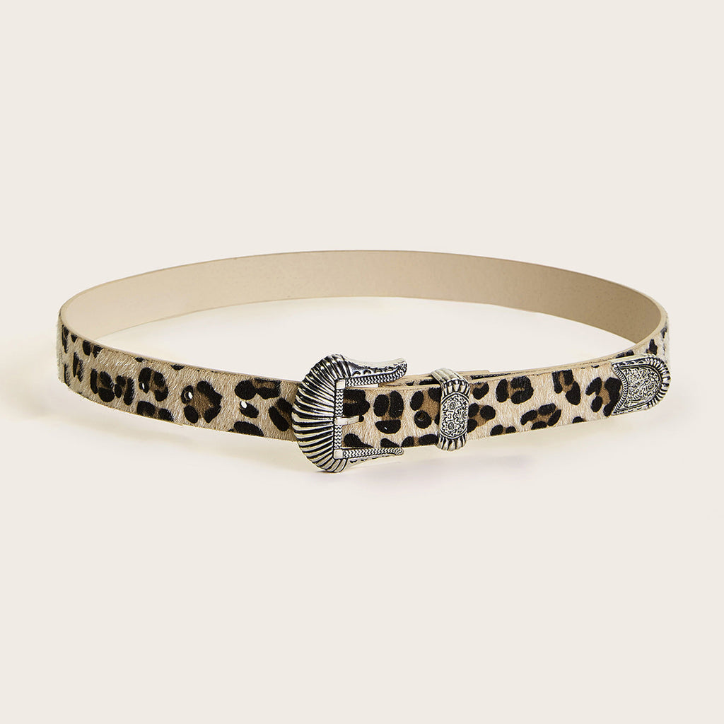 European And American New Retro Carved Imitation Horse Hair Leopard Print Fashion Y2K Dopamine Western Buckle Belt Cross-Border Women's Belt