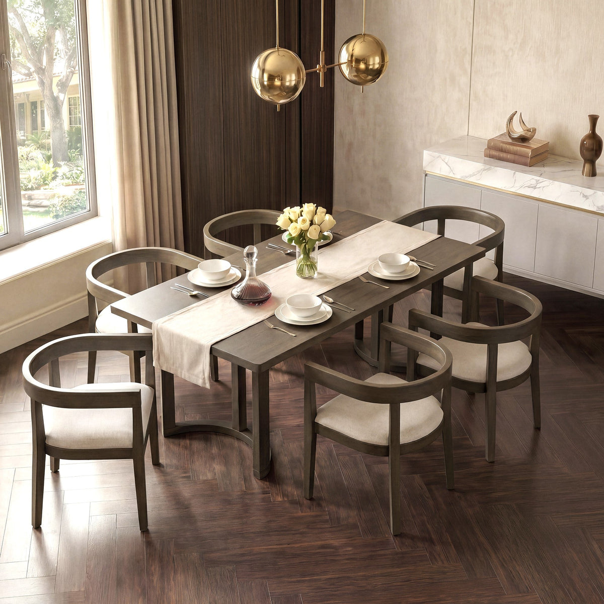 TREXM 7 Piece Dining Table Set for 6, Espresso