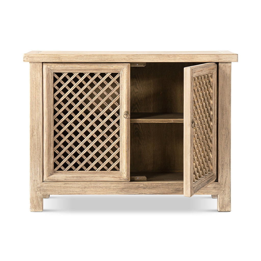 Arden 51" Solid Reclaimed Pine Lattice 2-Door Accent Storage Cabinet
