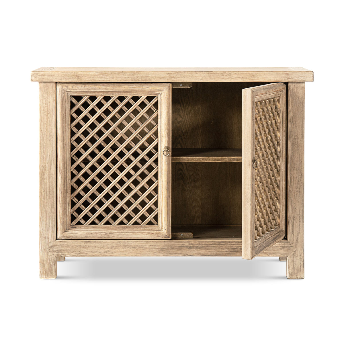 Arden 51" Solid Reclaimed Pine Lattice 2-Door Accent Storage Cabinet