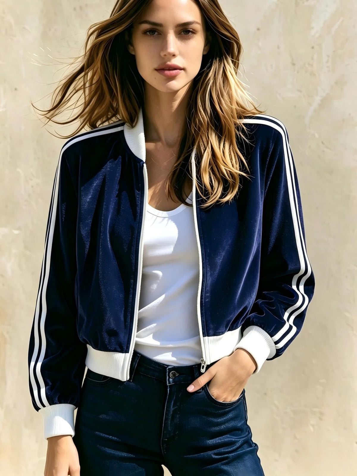 Stand-collar Sports Womens Casual Zip-up Jacket
