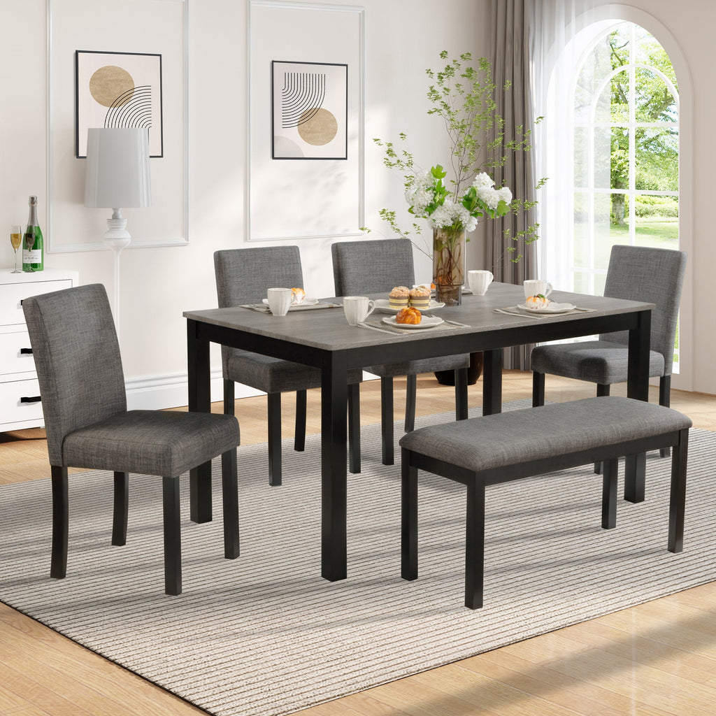 6-Piece Dining Table Set with Bench and Chairs
