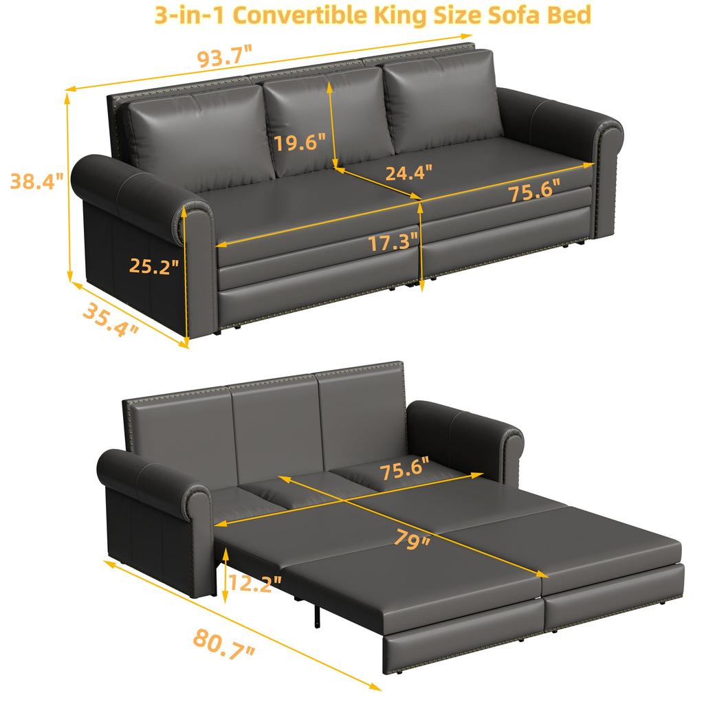 Chesterfield Sofa - 93.7" King Pull Out Sofa Bed