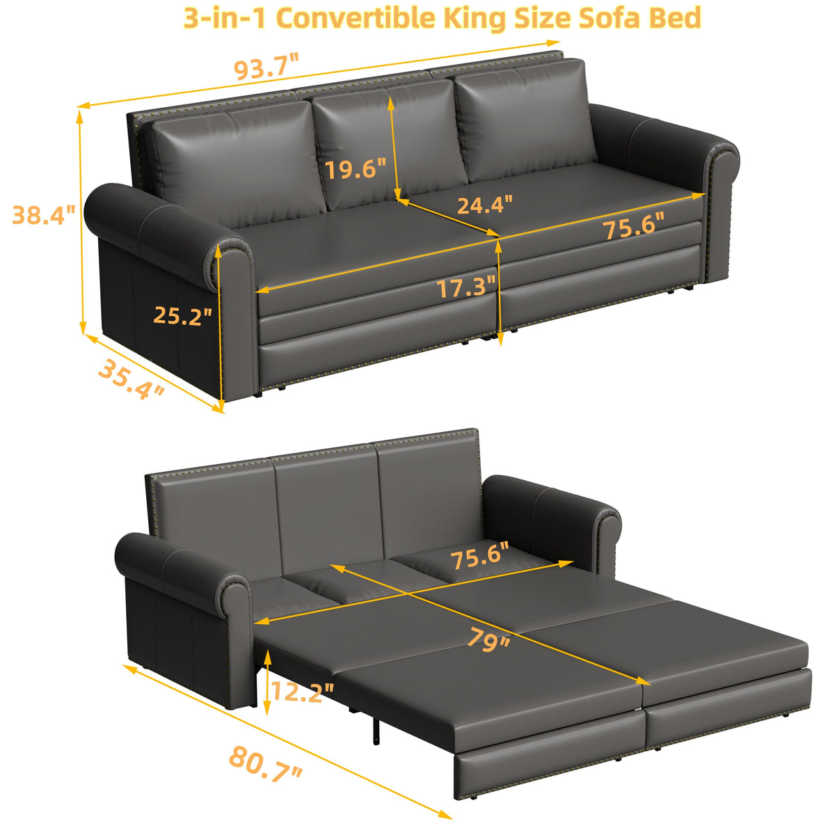 Chesterfield Sofa - 93.7" King Pull Out Sofa Bed