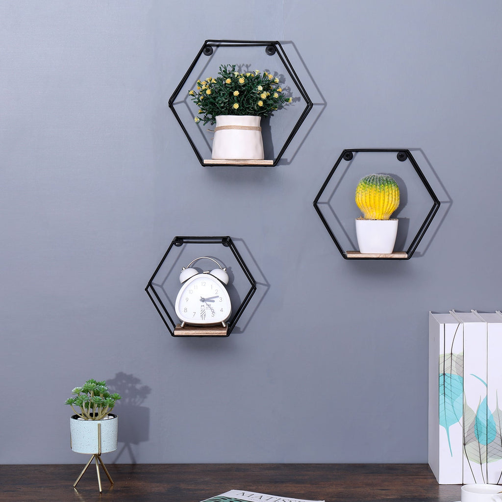Wall Mounted Hexagonal Floating Shelves
