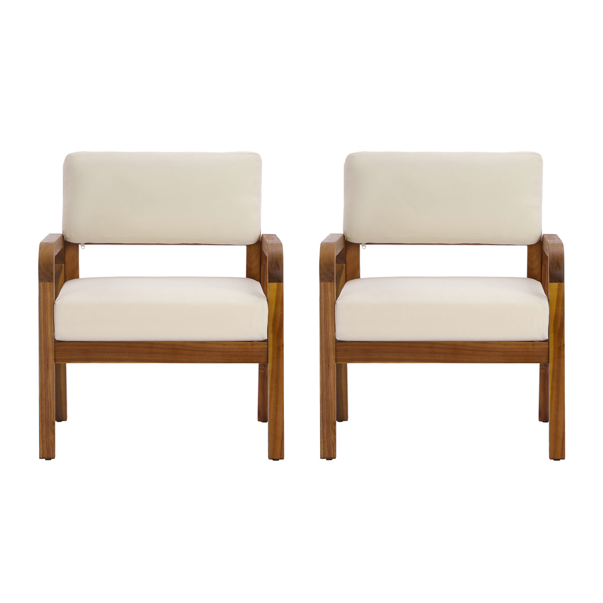 Outdoor Acacia Wood Armchair Set with Weather-Resistant Cushions