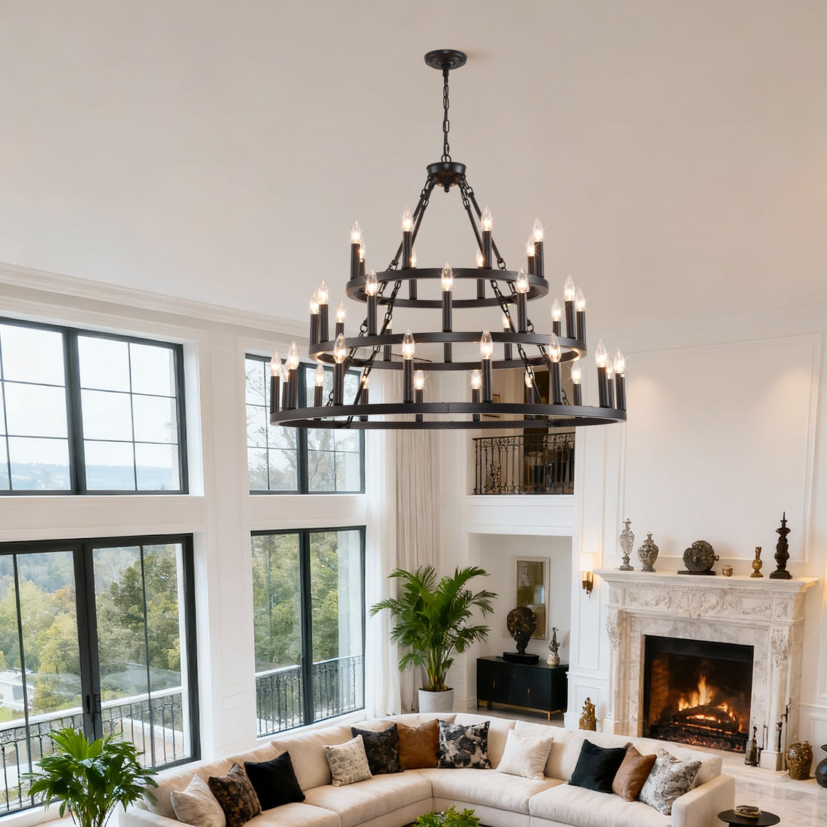 39.37 Inch 3 Tiers Wagon Wheel Chandelier