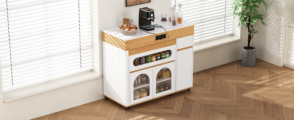 TREXM Extendable Dining Table with Storage and Power Outlet