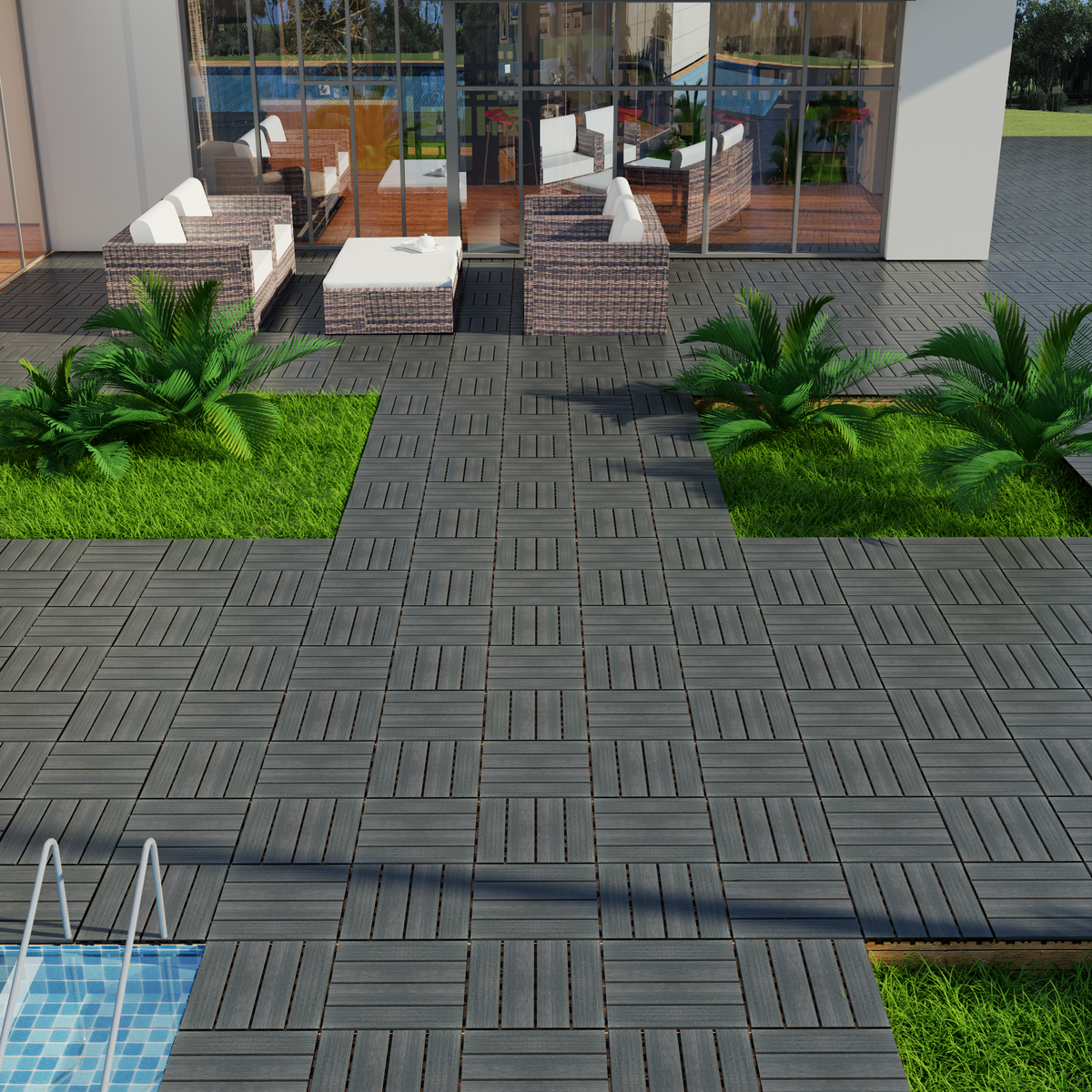 WPC Wood-Plastic Composite Patio Floor Tiles - Pack of 22