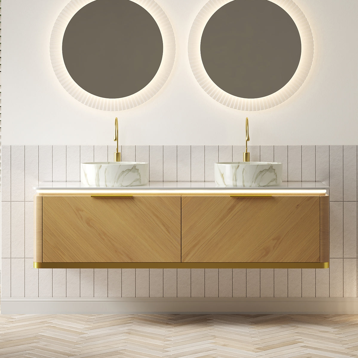 DIPA 60" Bathroom Vanity & Sinks, Floating Plywood Storage Cabinet