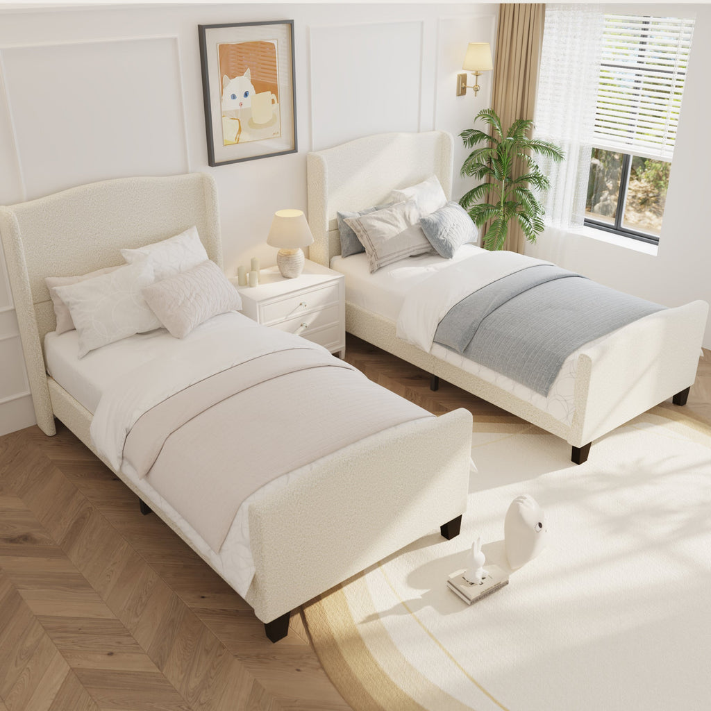 Twin Size Bed Frame with Upholstered Headboard
