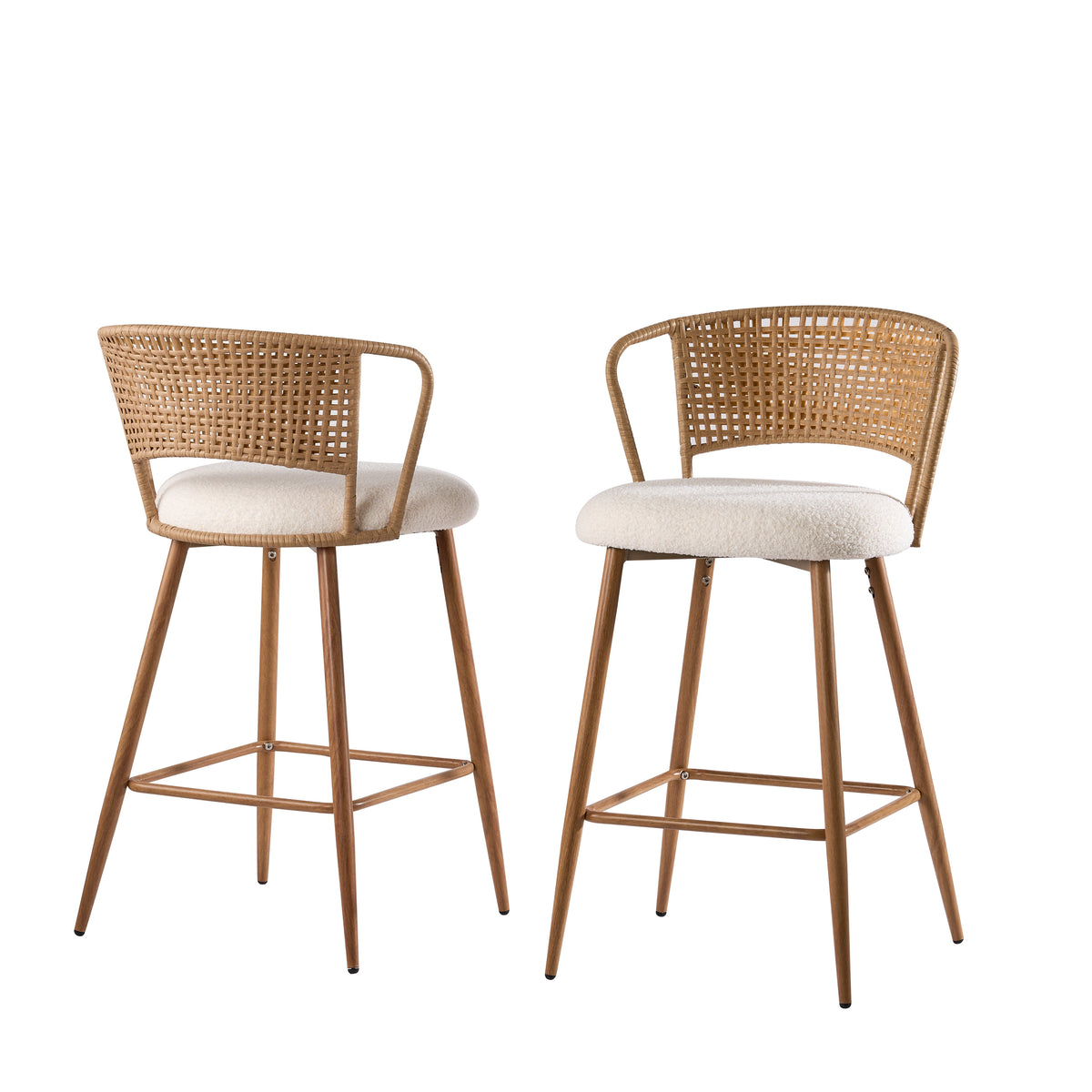 Rattan Backrest Bar Stools Set of 2