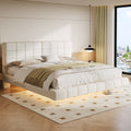 White Boucle Floating Bed with Light (Queen)
