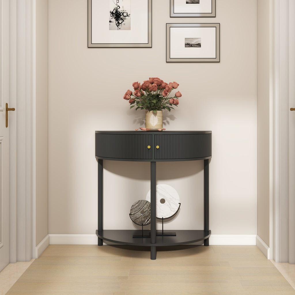 Artisan-Crafted Wave-Pattern Demi-Lune Console Table