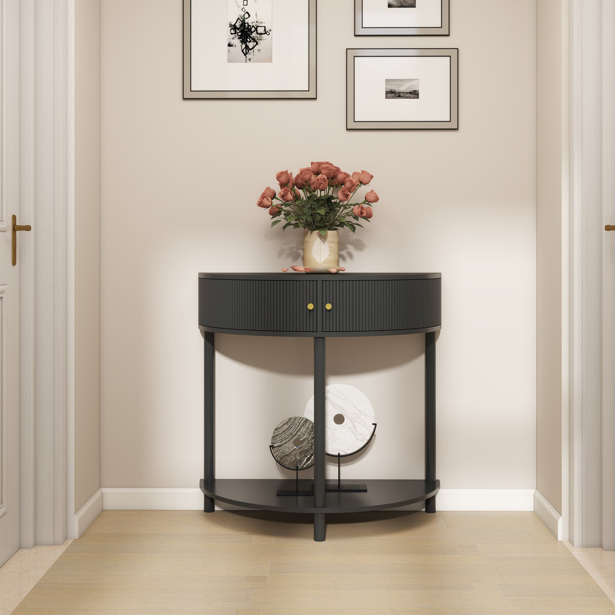 Artisan-Crafted Wave-Pattern Demi-Lune Console Table