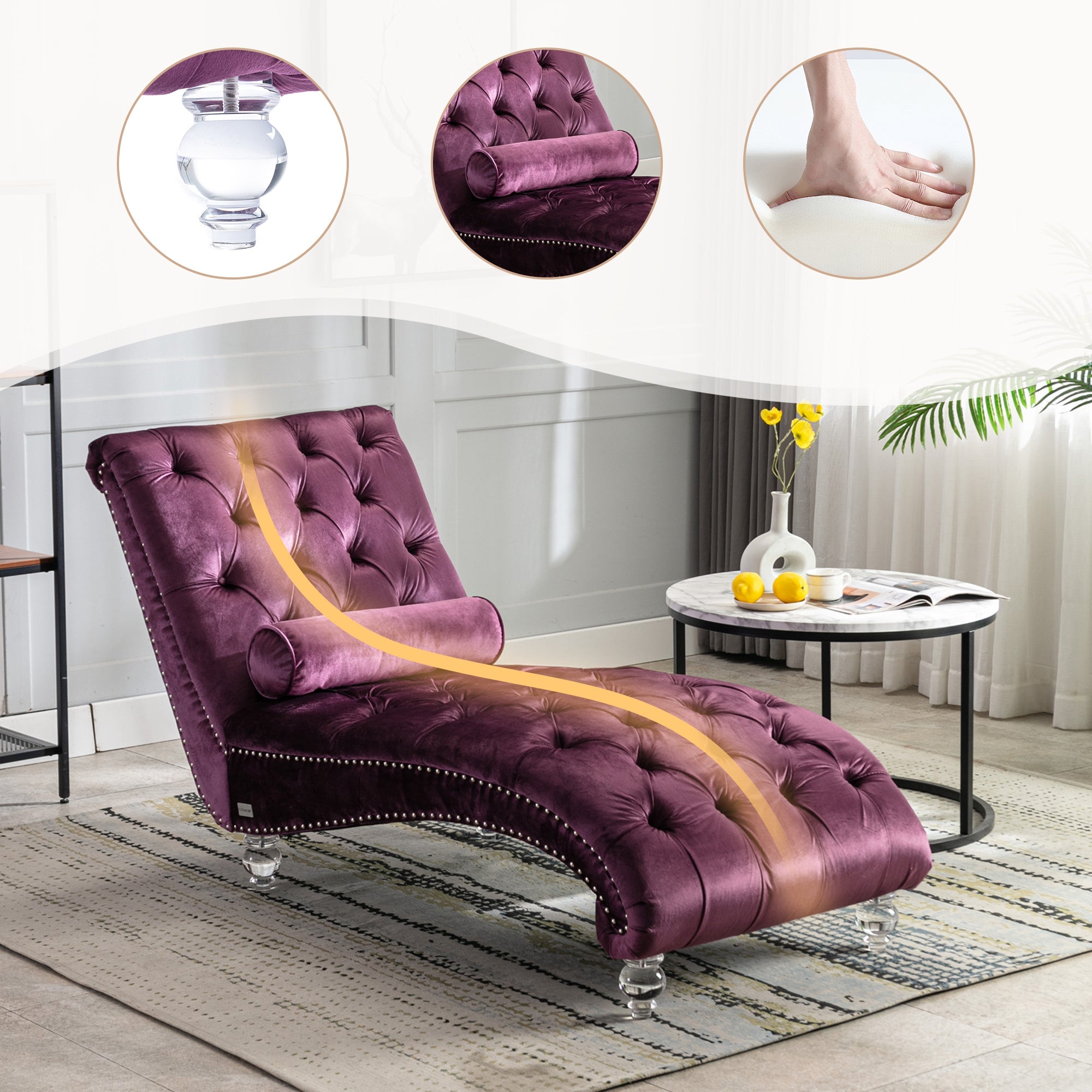 Velvet Chaise Lounge Indoor Chair (Purple Velvet)