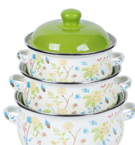 Double-handled Enameled Instant Noodle Bowl With Lid, Heat-resistant Oil Can