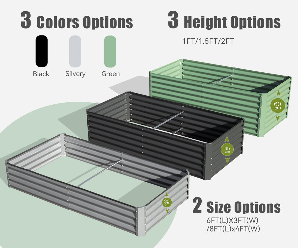 6x3x1ft Galvanized Raised Garden Bed