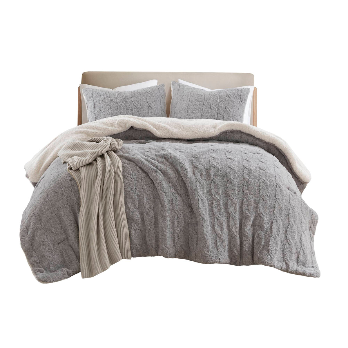 3 Pieces Full/Queen Cable Knit Chenille Comforter Set
