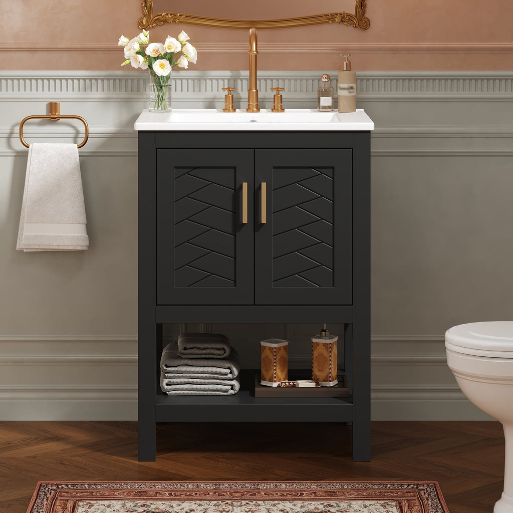 24" Modern Bathroom Vanity with Elegant Twill Design