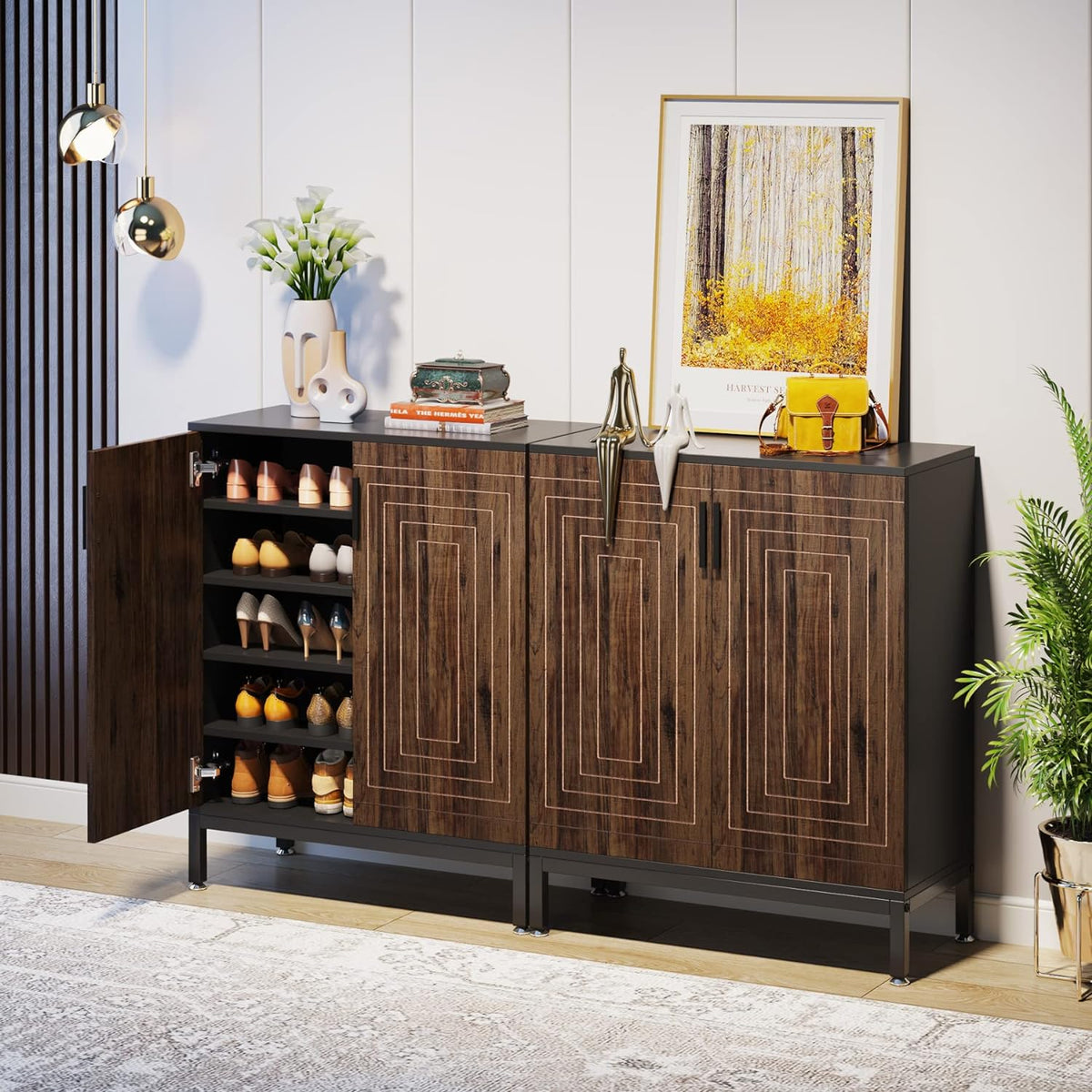 31.5 Inches Brown & Black Shoe Cabinet