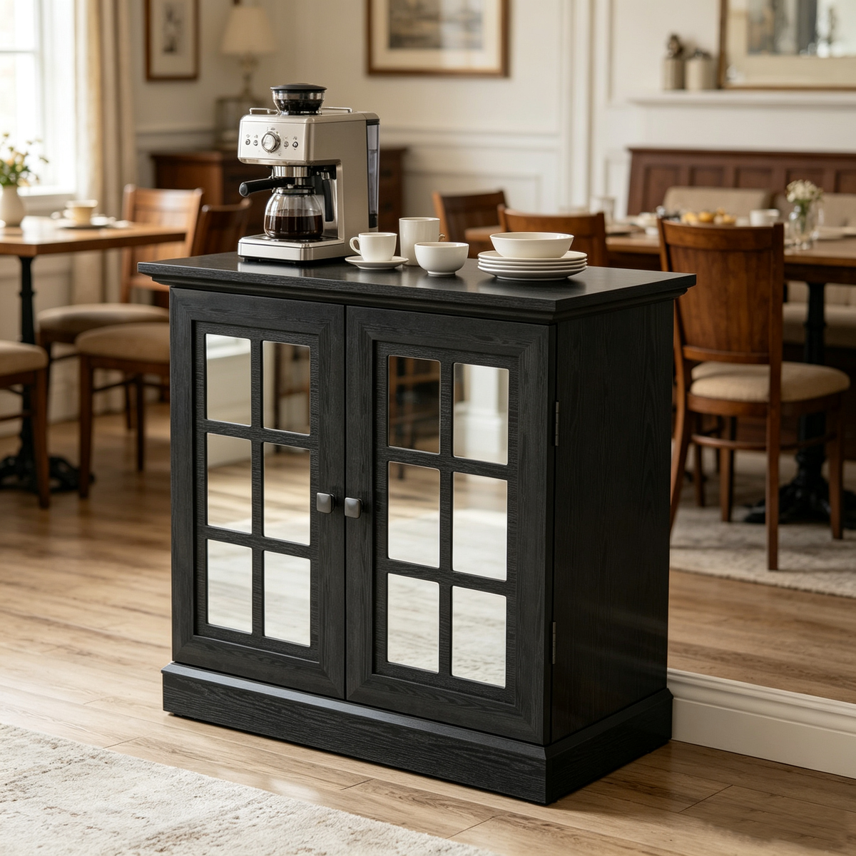 Storage Sideboard Cabinet with 2 Decorative Acrylic Mirrored Doors