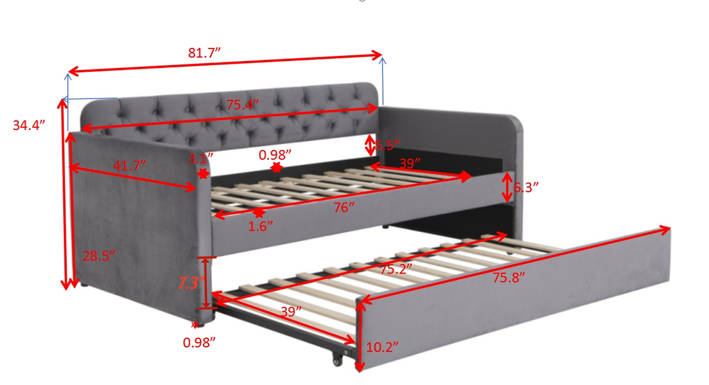 Twin Size Upholstered Daybed with Trundle and USB Charging
