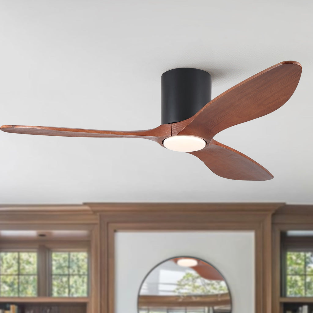 52" Modern Farmhouse Retro Solid Wood Low Profile Flush Mount Ceiling Fan