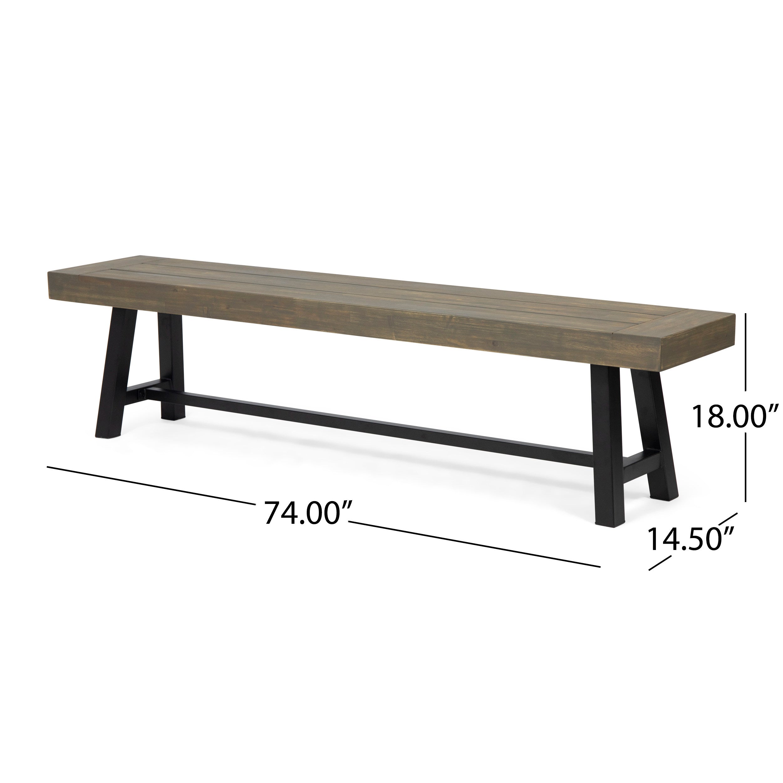 Outdoor Acacia Wood Patio Bench, Grey/Rustic Metal