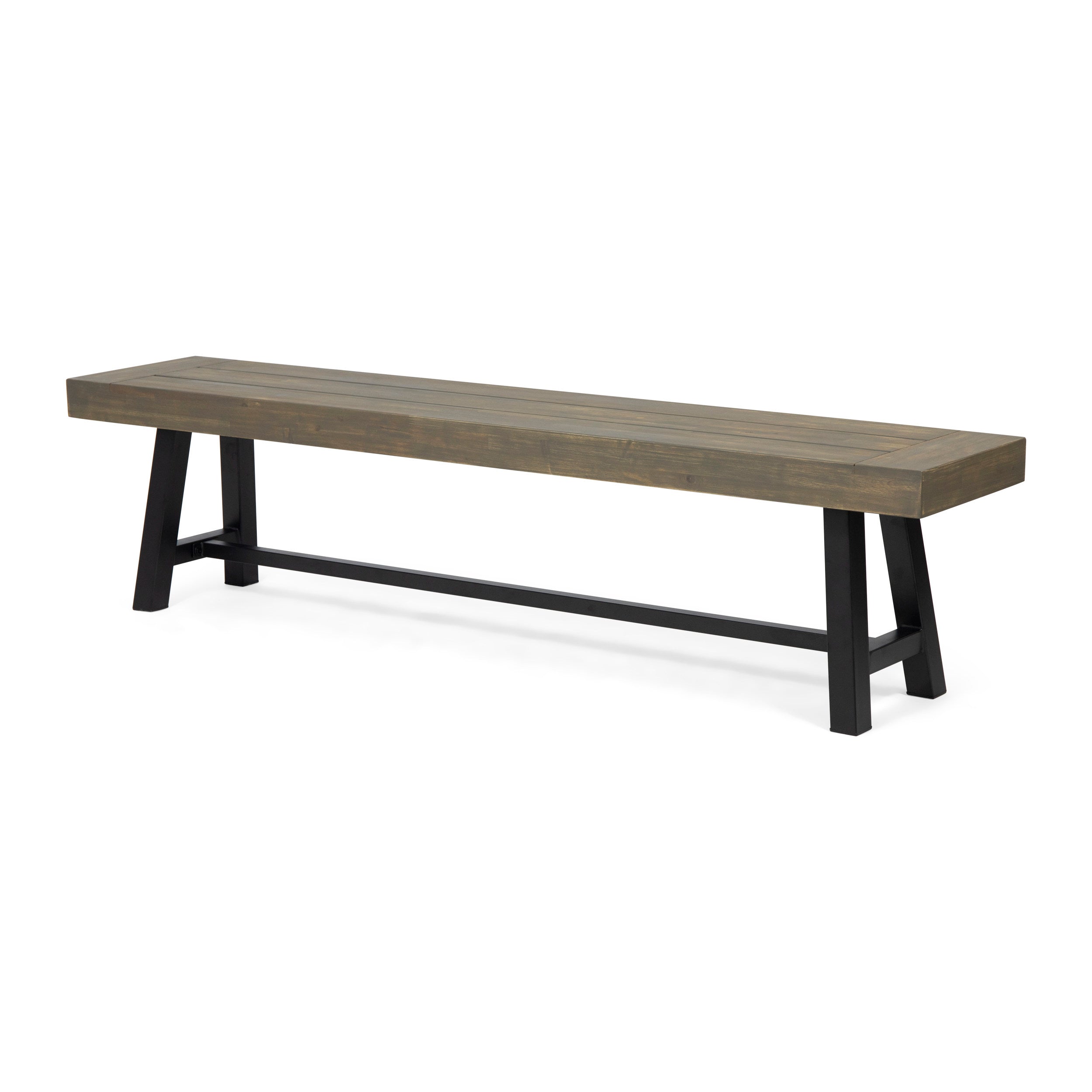 Outdoor Acacia Wood Patio Bench, Grey/Rustic Metal