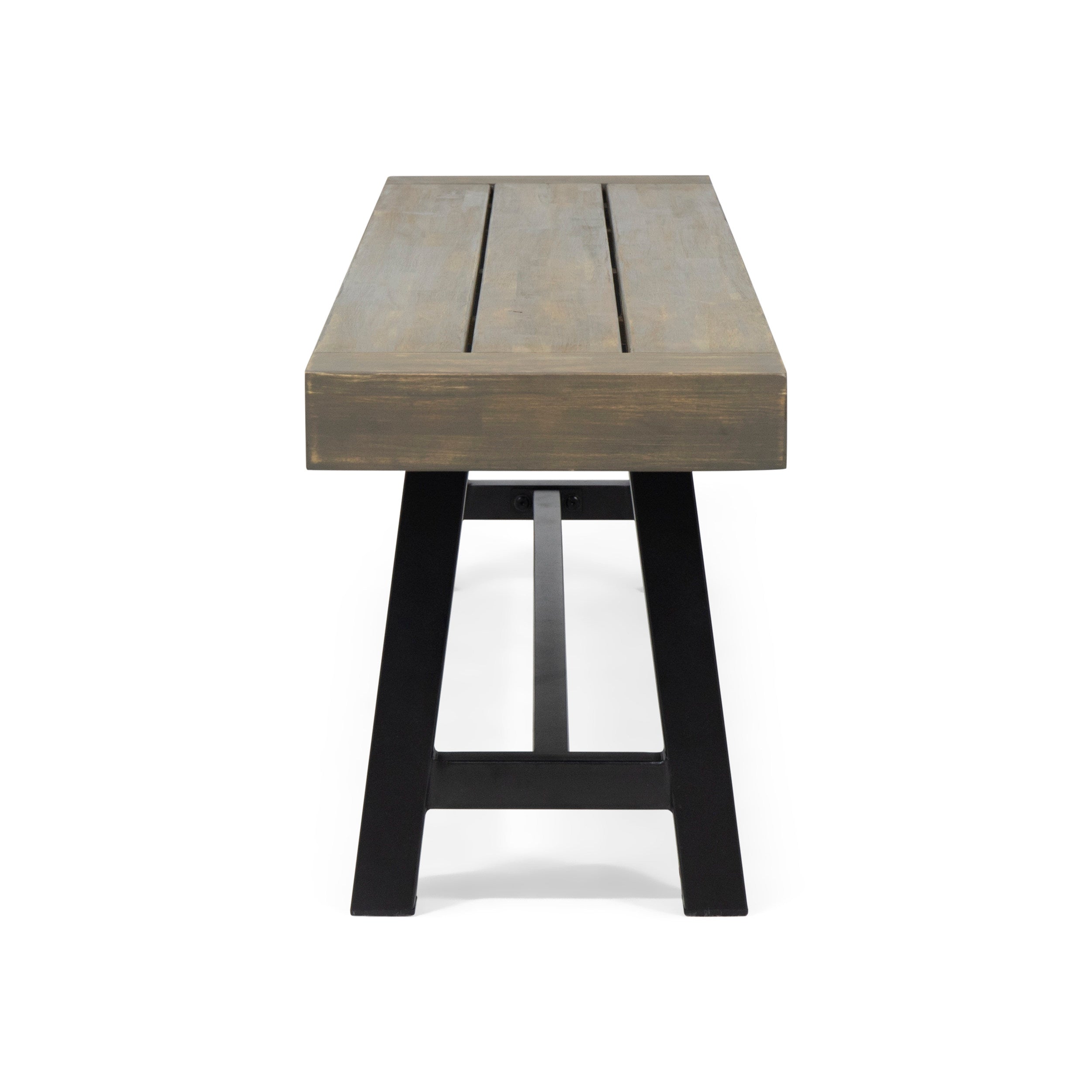 Outdoor Acacia Wood Patio Bench, Grey/Rustic Metal
