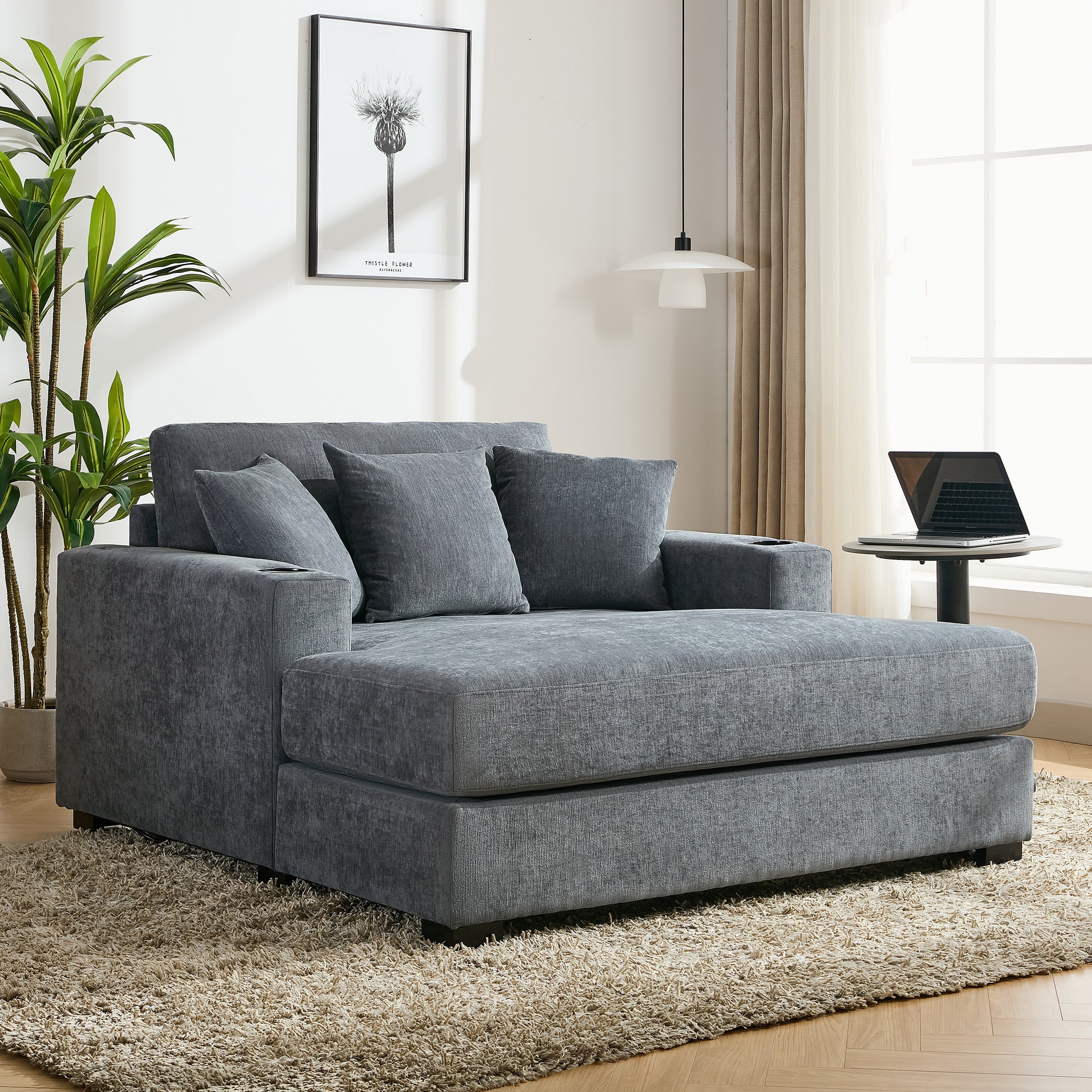 55" Oversized Chaise Lounger Modern Style Sofa Couch