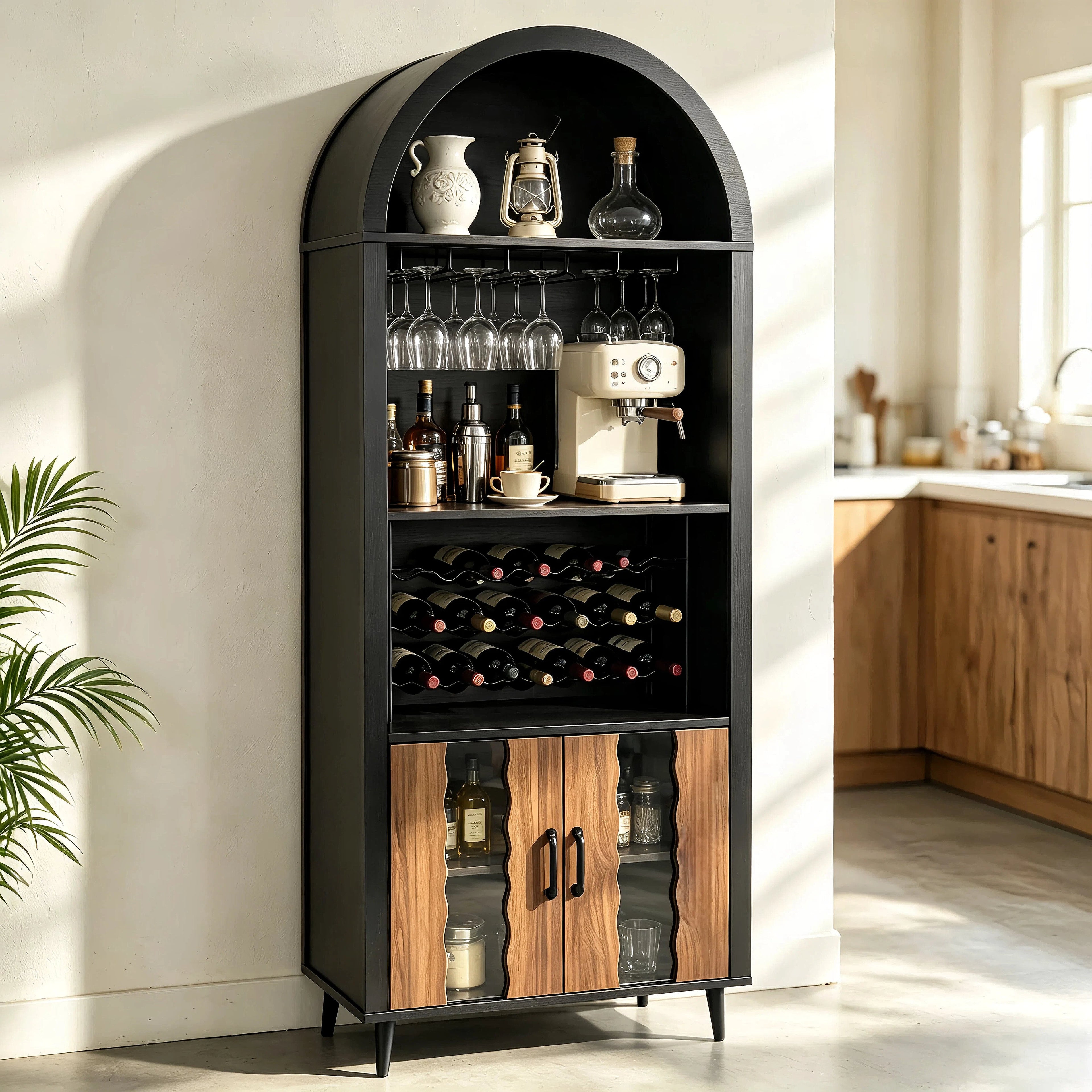 71" Farmhouse Arched Wine Bar Cabinet