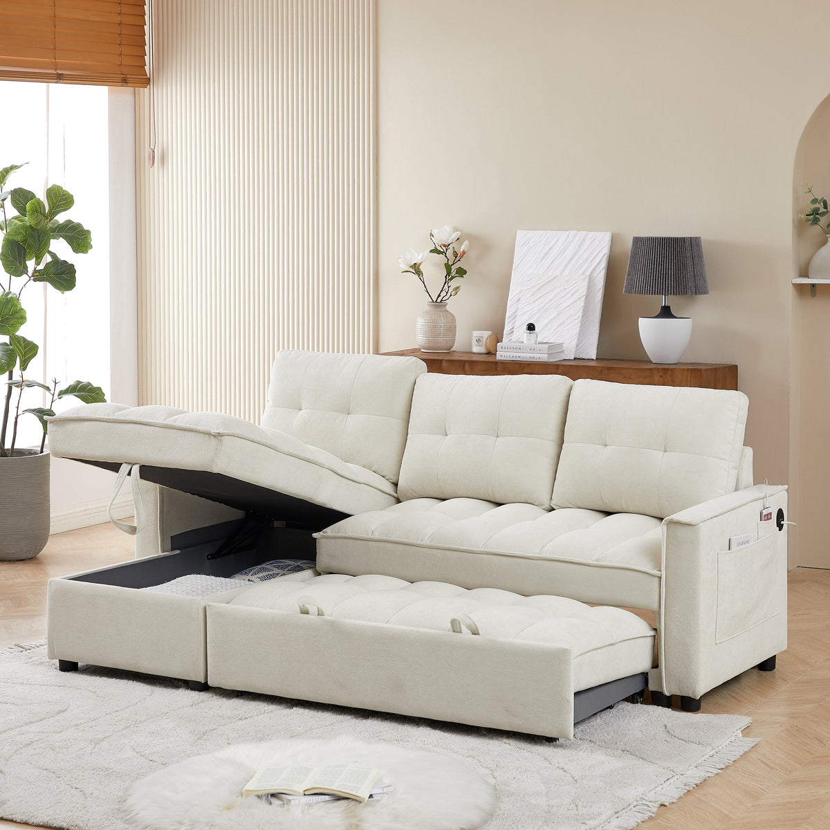 71.3" Reclining Sofa Bed with USB Ports – L-Shaped Sectional