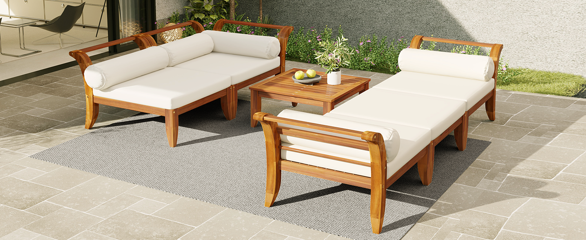 TOPMAX 6 Piece Patio Sofa Set - Acacia Wood Modular Sectional