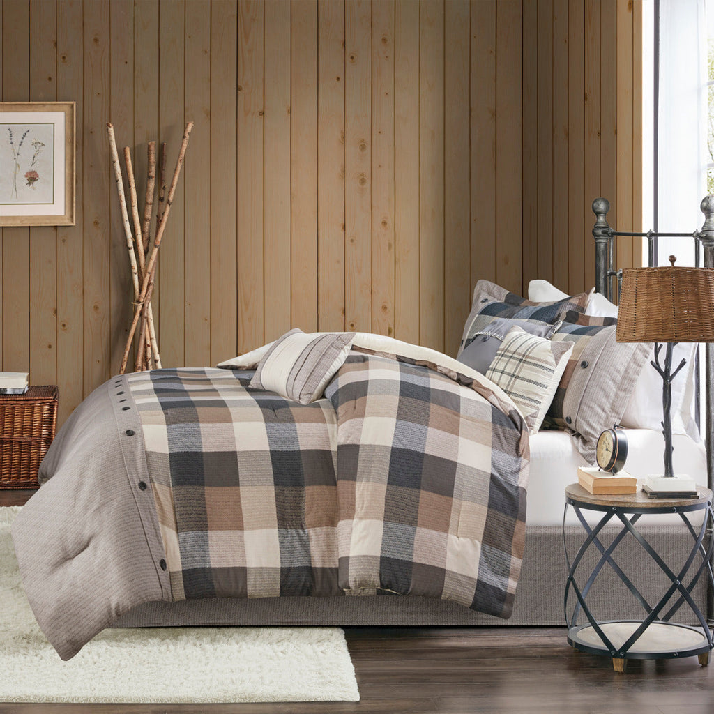 7 Piece Herringbone Comforter Set Neutral Cal King