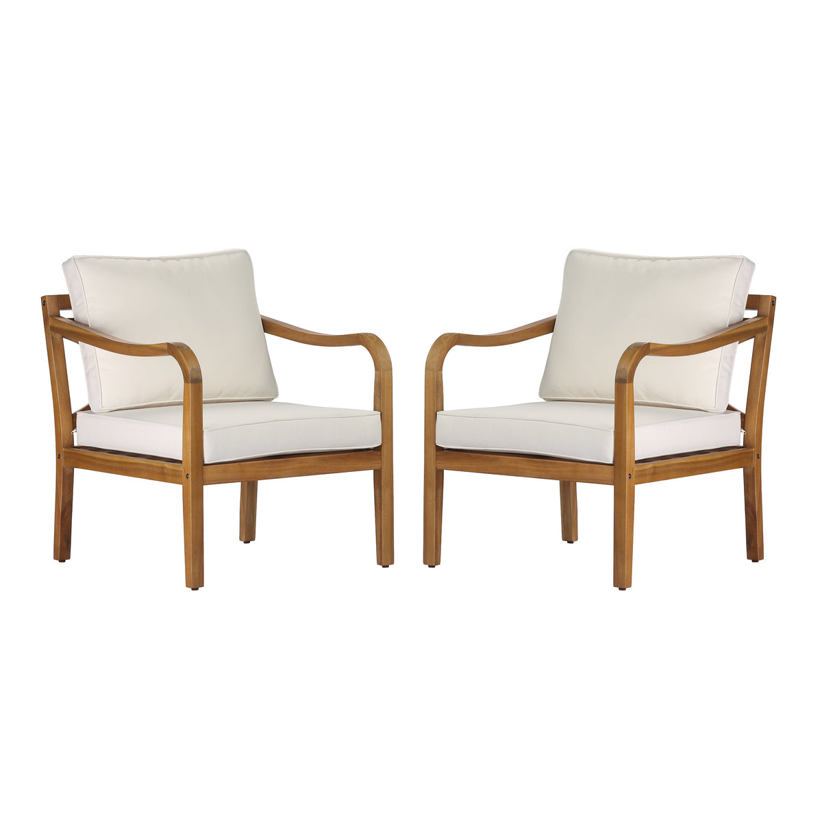 Acacia Wood Patio Furniture Club Chair Set (Teak Finish & Beige Cushion)