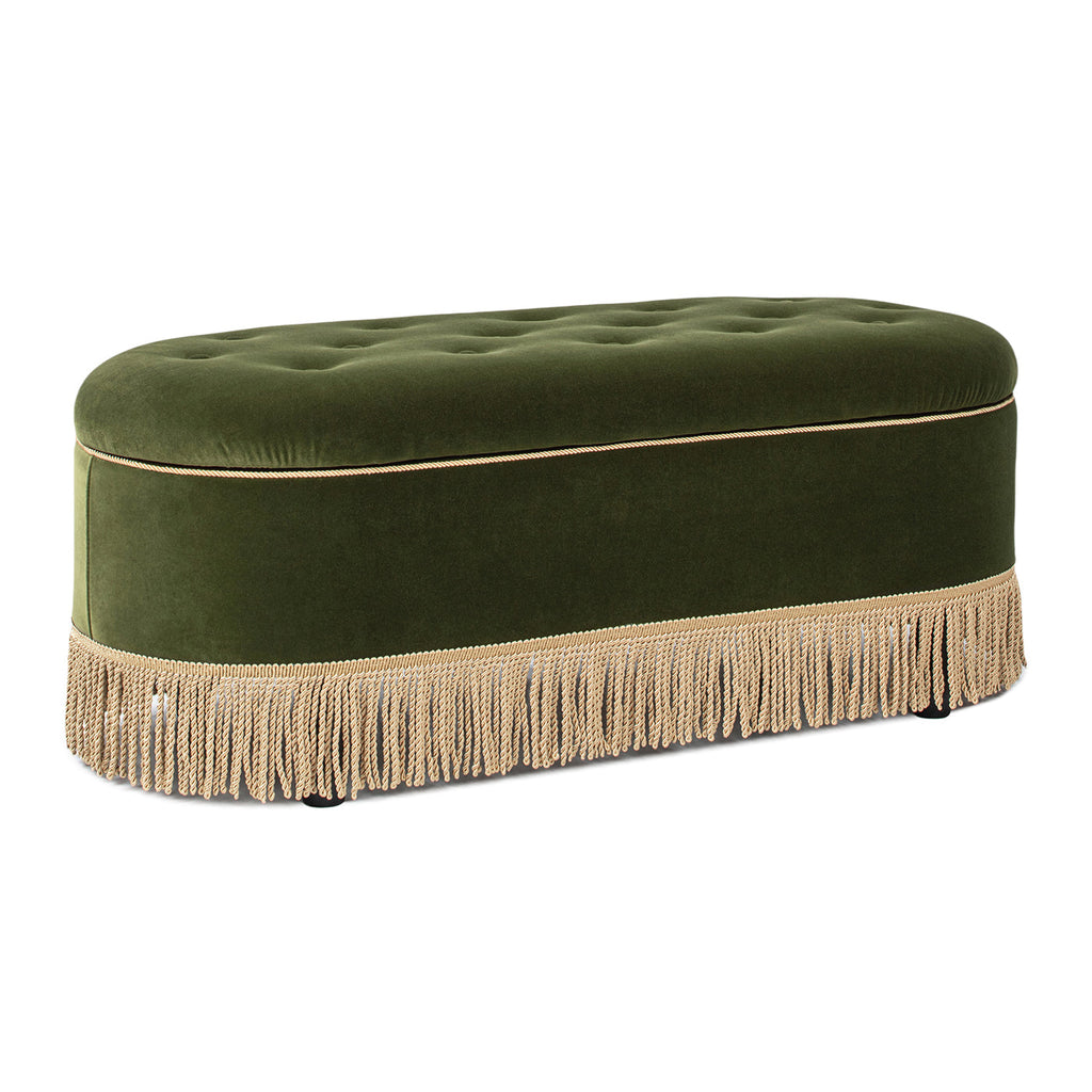 Melinda 48.5" Oval Tufted Bullion Fringe Storage Bench, Olive