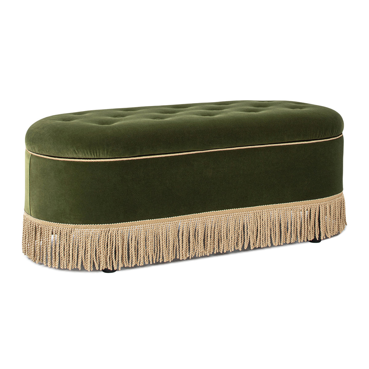 Melinda 48.5" Oval Tufted Bullion Fringe Storage Bench, Olive